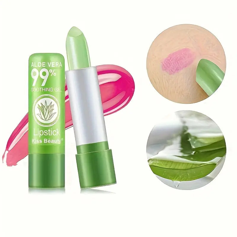 🌿 Kiss Beauty Aloe Vera Lipstick – Pack of 2 | Hydrating Lip Balm & Moisturiser | Natural Tint | Long-Lasting | Vegan-Friendly