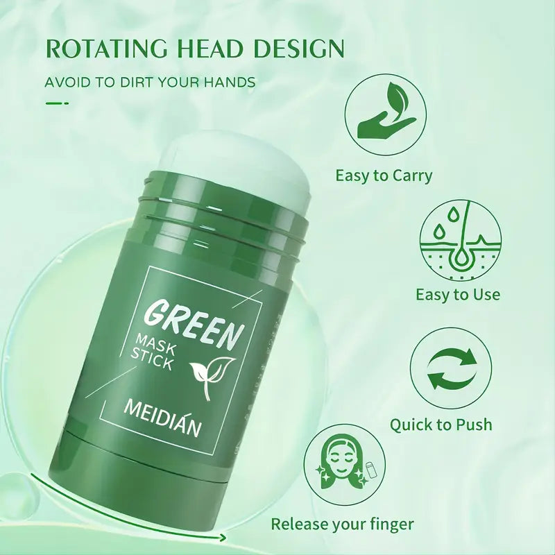 Meidian Green Mask Stick – Deep Cleanse Clay Stick for Pores, Acne & Oil Control – Natural Face Mask - Pack of 2