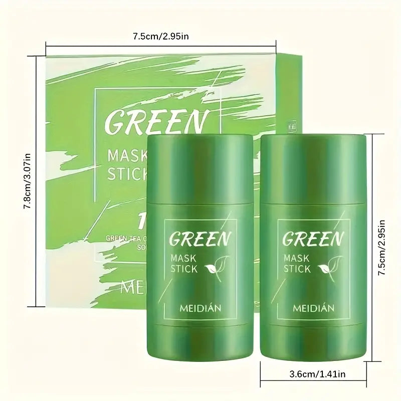Meidian Green Mask Stick – Deep Cleanse Clay Stick for Pores, Acne & Oil Control – Natural Face Mask - Pack of 2