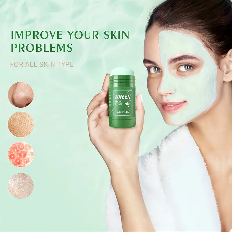 Meidian Green Mask Stick – Deep Cleanse Clay Stick for Pores, Acne & Oil Control – Natural Face Mask - Pack of 2