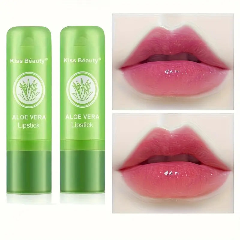 🌿 Kiss Beauty Aloe Vera Lipstick – Pack of 2 | Hydrating Lip Balm & Moisturiser | Natural Tint | Long-Lasting | Vegan-Friendly